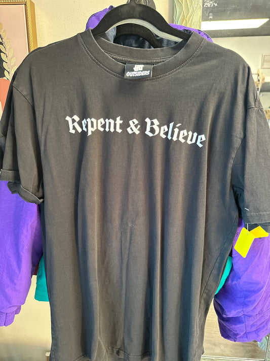 REPENT & BELIEVE OUTSIDERS T-SHIRT SIZE L