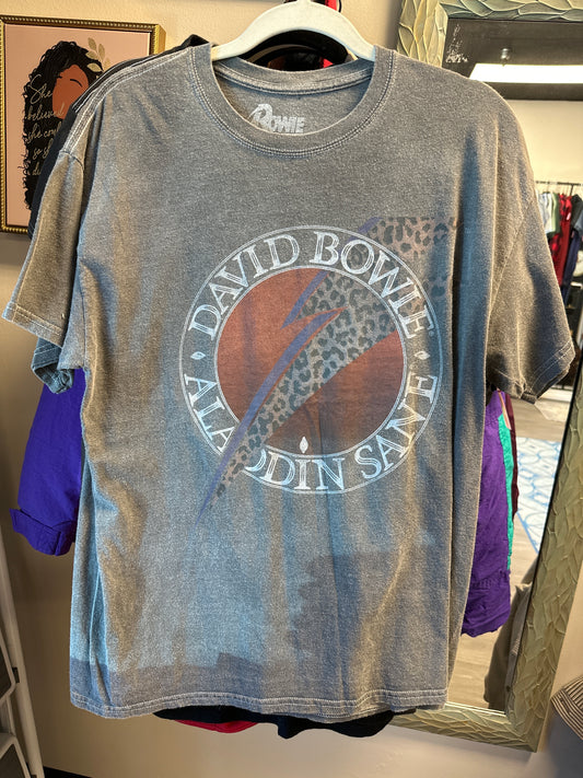 BOWIE T-SHIRT GRAY /LEOPARRD BOLT, SIZE M/L